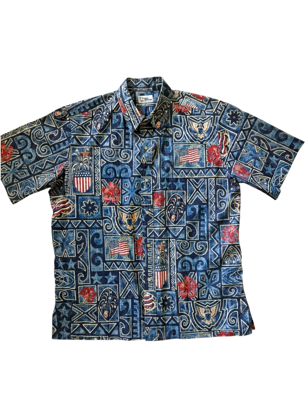 Reyn Spooner Hawaiian Shirt Patriotic 2013 Commemorative Fireworks American Flag